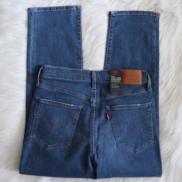 NEW Levis 724 High Rise Straight Leg Cropped Jeans Size 29 Medium Blue Wash - Picture 7 of 10